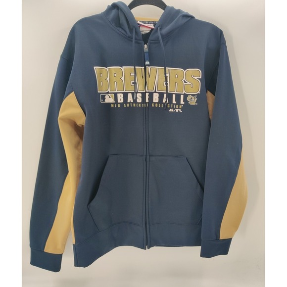 Majestic Athletic Other - Majestic Milwaukee Brewers MLB Authentic Full Zip Hoodie Jacket Navy Gold